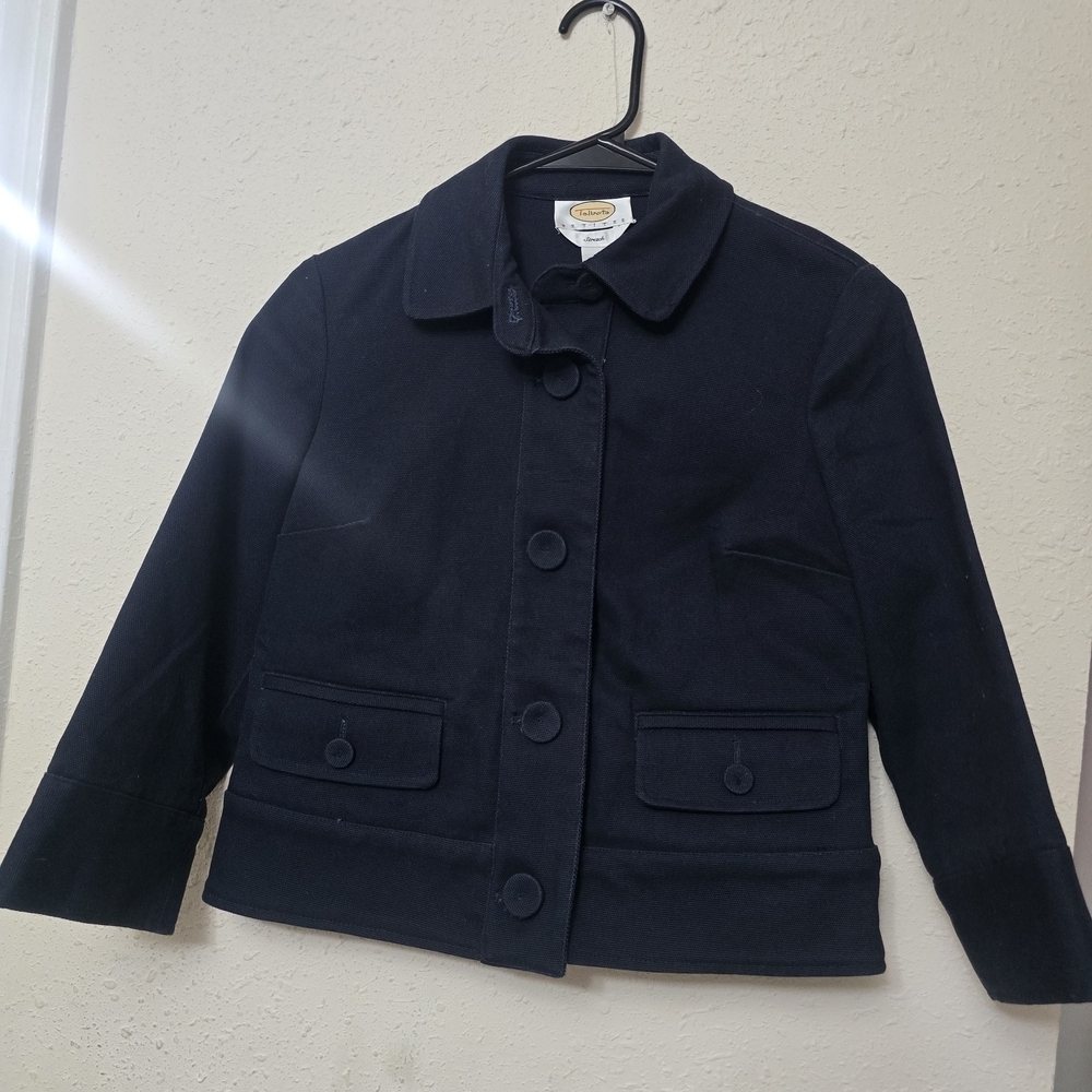 Talbots Navy Button-Front Cropped Blazer - Picture 2 of 5